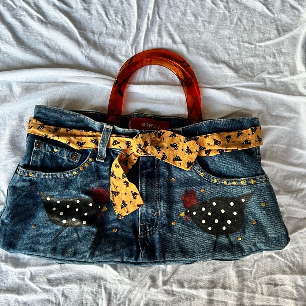 Handmade Levi Denim Tote Bag with Design and Handle